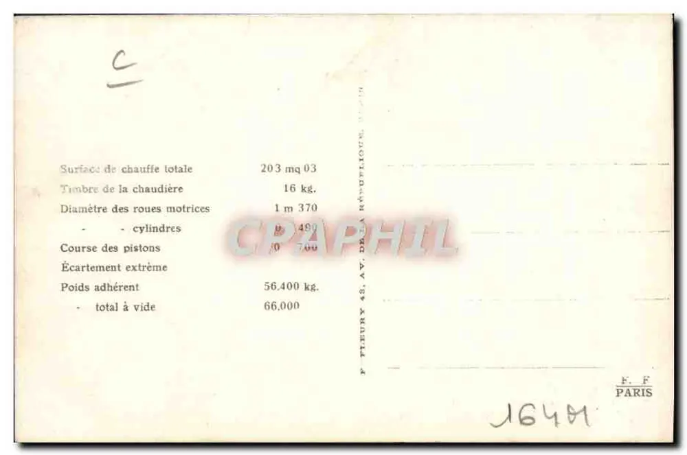 Locomotiva francesa n° 4503 — Série 4501-30 — Estado — Editor F. F. Paris - Verso
