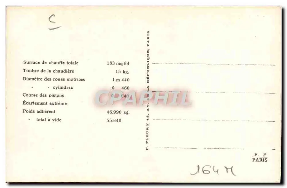 Locomotiva 130-604 — Série 130-611 a 130-660 — Estado - Verso