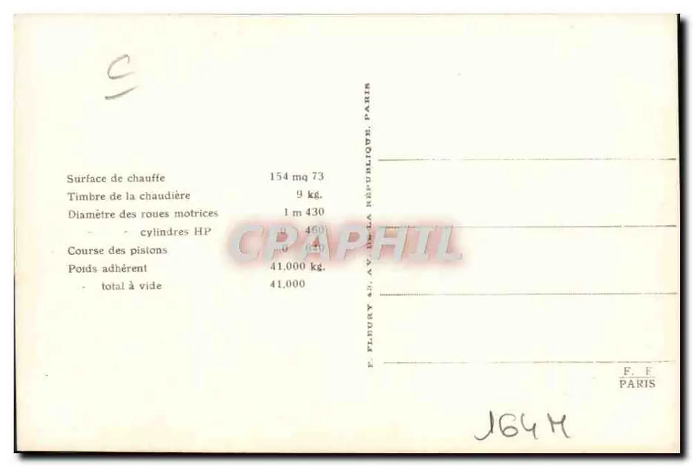 Franse locomotief n° 030-880 — Serie 030-885 — Uitgever F. Fleury, Parijs - Achterkant