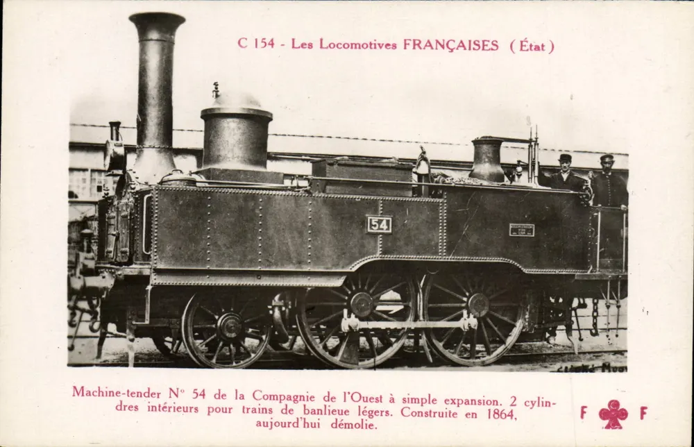 Maschinenwärter N° 54 der Compagnie de l'Ouest — Französische Dampflokomotive mit einfacher Expansion — Verlag F. Fleury, Paris - Vorderseite