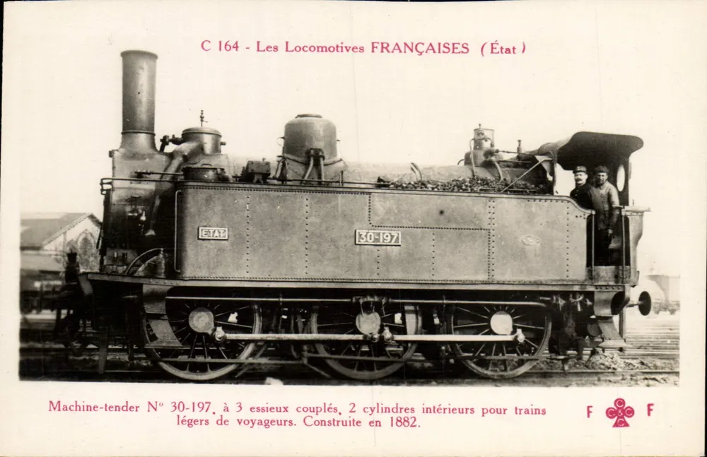Máquina-tender N° 30-197 — As Locomotivas FRANÇAISES (Estado) — F. Fleury, Paris - Frente