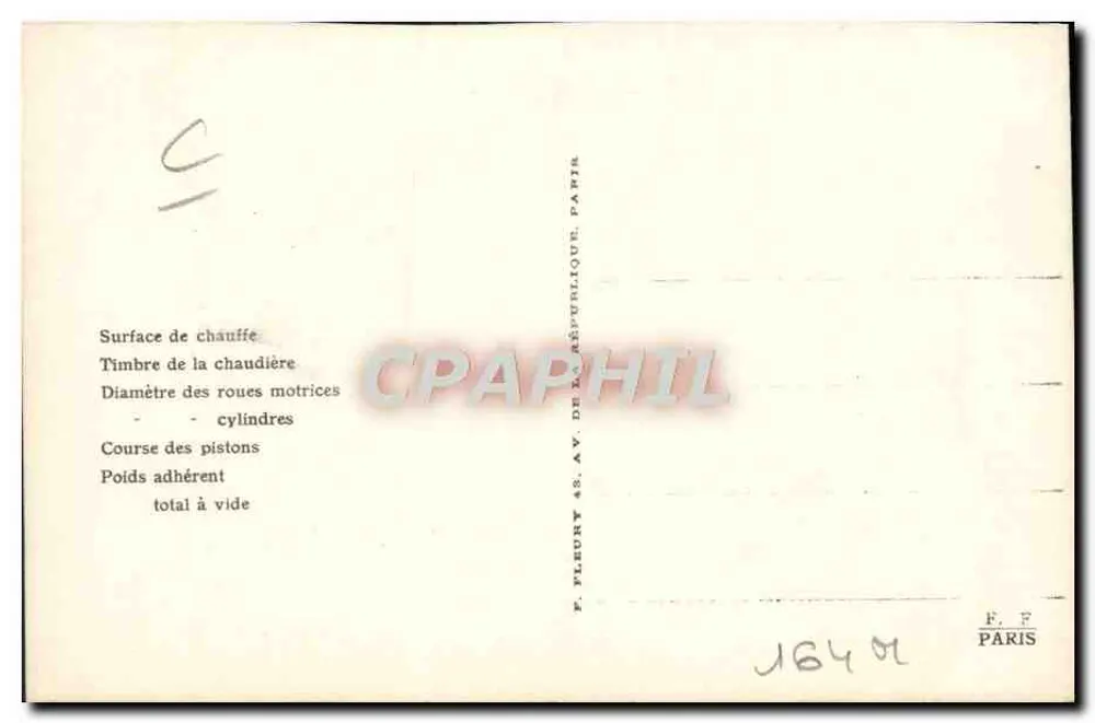 Máquina-tender N° 30-197 — As Locomotivas FRANÇAISES (Estado) — F. Fleury, Paris - Verso