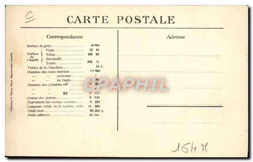 Locomotiva 230-592 — antiga 2792 Oeste — série 230-571 a 230-618 — F.F. Paris - Verso