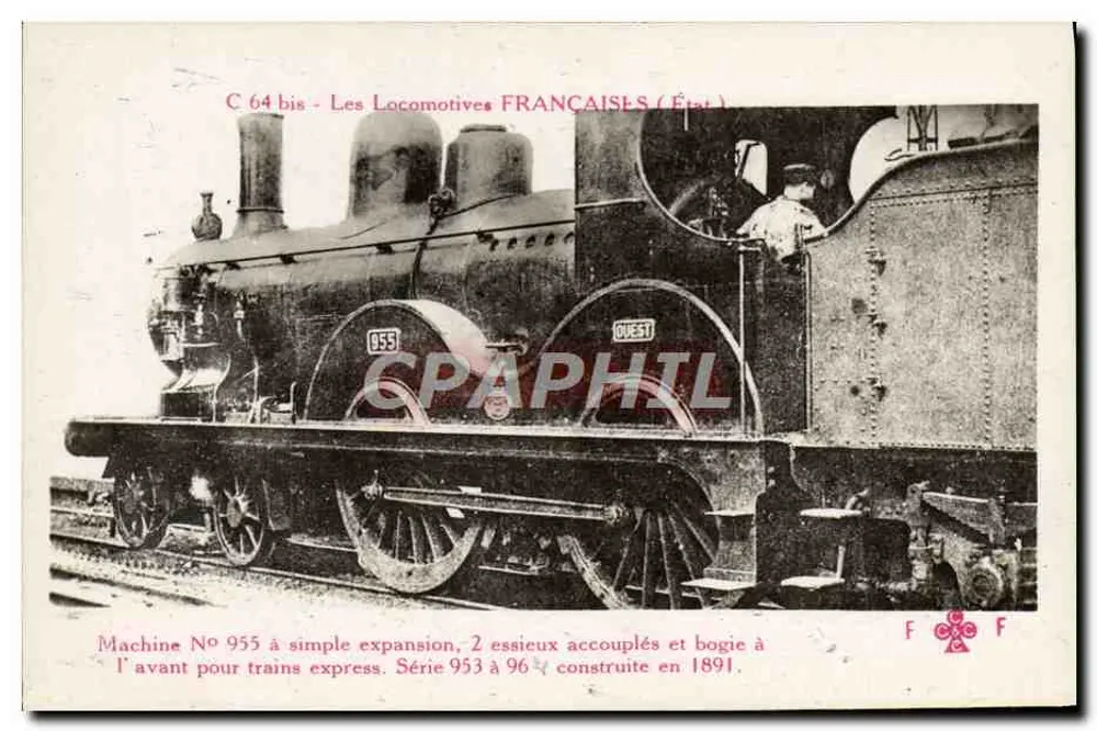 Locomotiva francesa n° 955 — Série 953 a 964 — Editor F. Fleury, Paris - Frente
