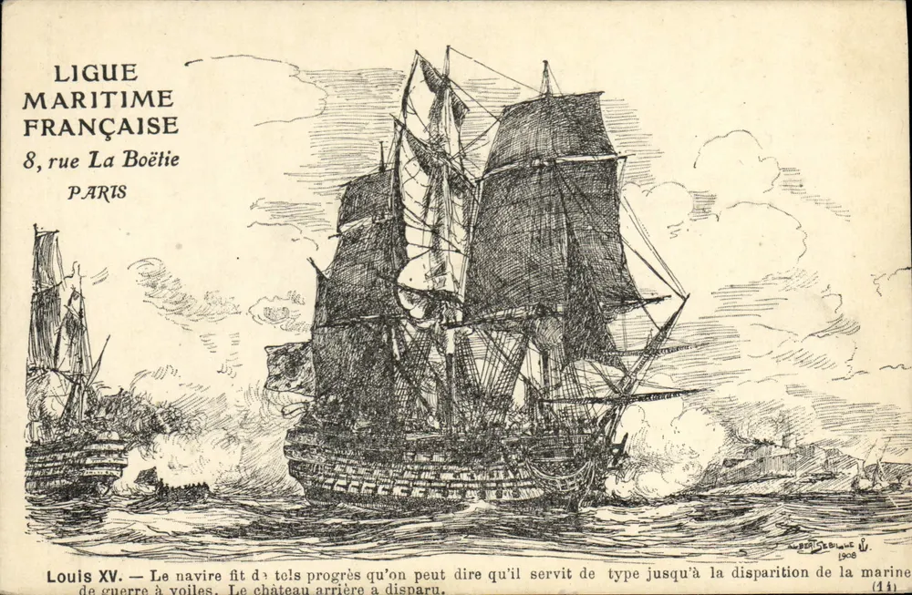 Louis XV — O navio fez tais progressos que pode-se dizer que serviu de modelo até a desaparição da marinha a vela — Ligue Maritime Française, 8, rue La Boétie, Paris - Frente