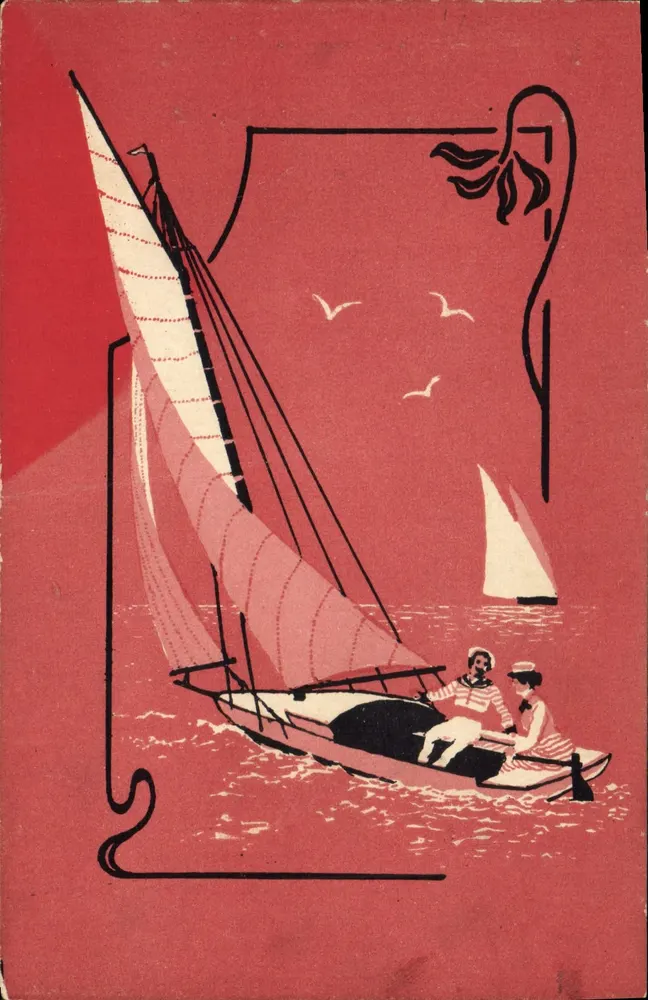 Segelboot auf dem Meer — stilisierte Illustration — Belle Jardinière, Lyon - Vorderseite