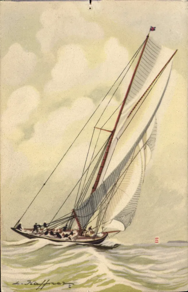 Yacht der Hochklasse mit Kielrigging, das "Grand Largue" fahrend — Sammlung der Seefahrt- und Kolonialgesellschaft — Druckerei AEC Paris - Vorderseite
