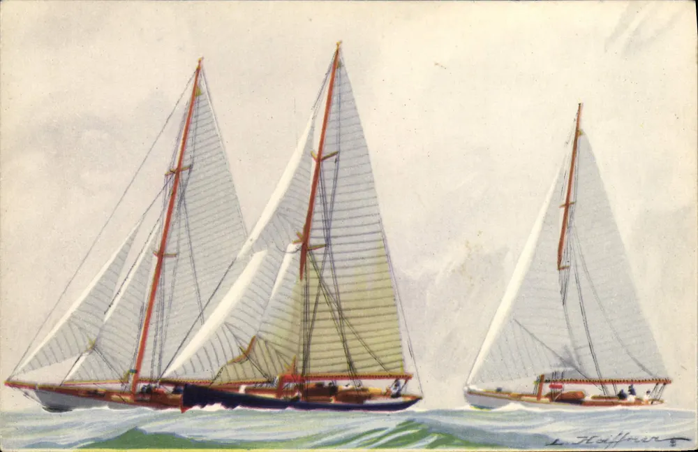 Rennsegler — Moderne Kreuzfahrten, eng an den Wind gehalten, Steuerbordseil — Sammlung der Seefahrt- und Kolonialgesellschaft, Imprimerie de France, Paris - Vorderseite