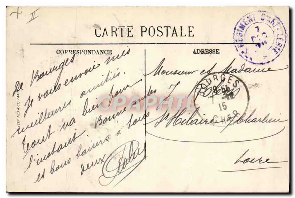 Bourges — Le Quartier Auger, 1er d'Artillerie — LL. N° 159 - Rückseite