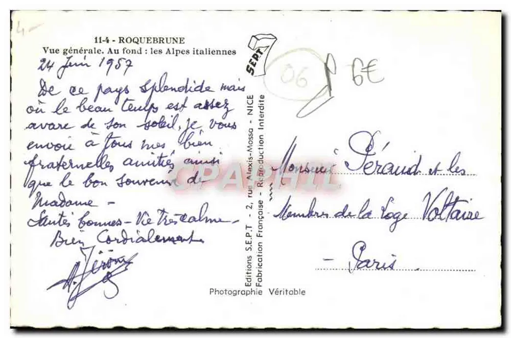 Roquebrune-Cap-Martin — Allgemeiner Blick, italienische Alpen im Hintergrund — Éditions S.E.P.T. - 2, rue Alexis-Mossa - Paris - Rückseite