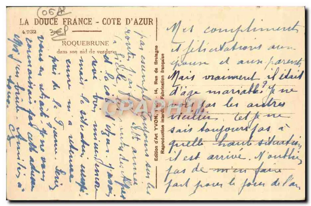 रॉकब्रून-कैप-मार्टिन — गांव के नीचे का दृश्य — एडिशन डी आर्ट यवॉन, संख्या 4232 - पीछे