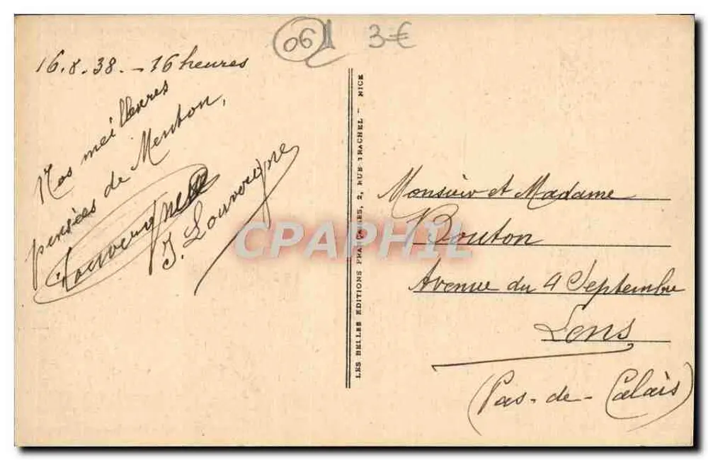 Ansicht des Cap Martin und Italiens — Montgenèvre — Bef 122 - Rückseite