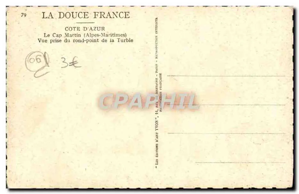 Cap Martin (Alpes-Maritimes) — Ansicht vom Kreisverkehr von Turbie — Les Éditions d'Art Yvon, Paris - Rückseite