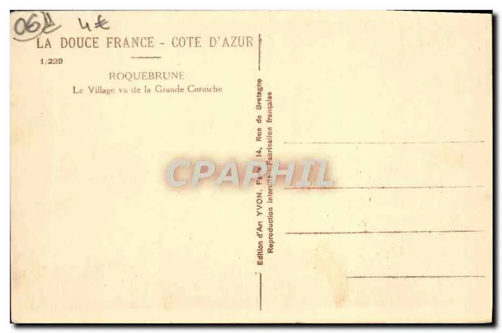 Roquebrune-Cap-Martin — Ansicht des Dorfes von der Grande Corniche — Art Edition YVON, Ploumagoët - Rückseite