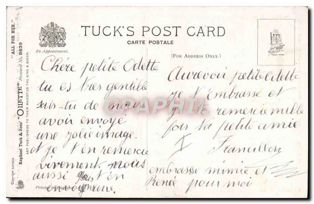 Bebê ferido — humor — Tuck's Post Card n° 8639 - Verso