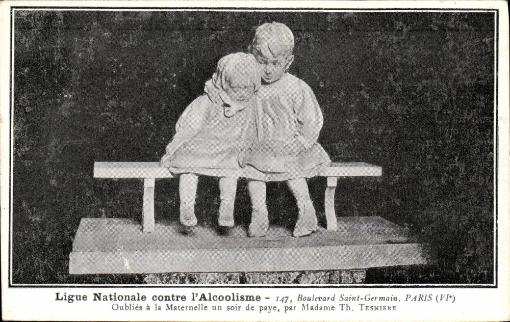 Esquecidos na Maternal em uma noite de pagamento — Ligue Nacional contra o Alcoolismo — por Madame Th. Tesnière, Paris (VI) - Frente