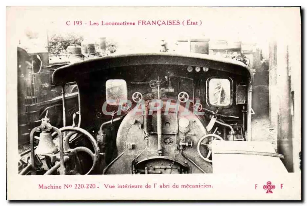 Innenansicht des Lokomotivmechanikerschutzes — Maschine N° 220-220 — Die französischen Lokomotiven (Staat) — C 193 - Vorderseite
