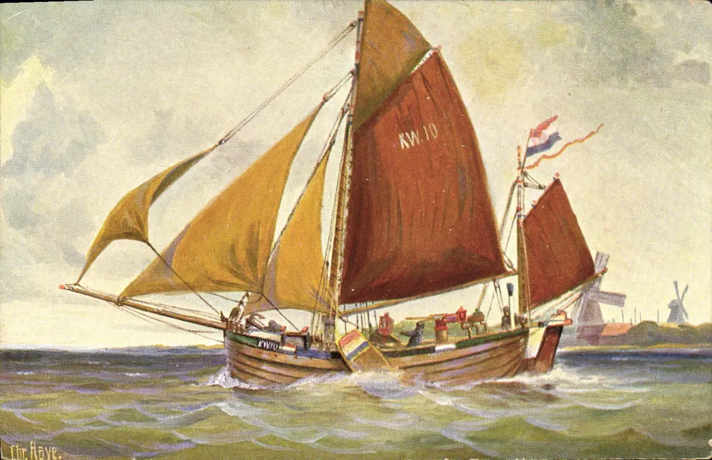 Embarcação a vela holandesa — vista marítima — editor Holländische Galerie, Bom, 1907 - Frente