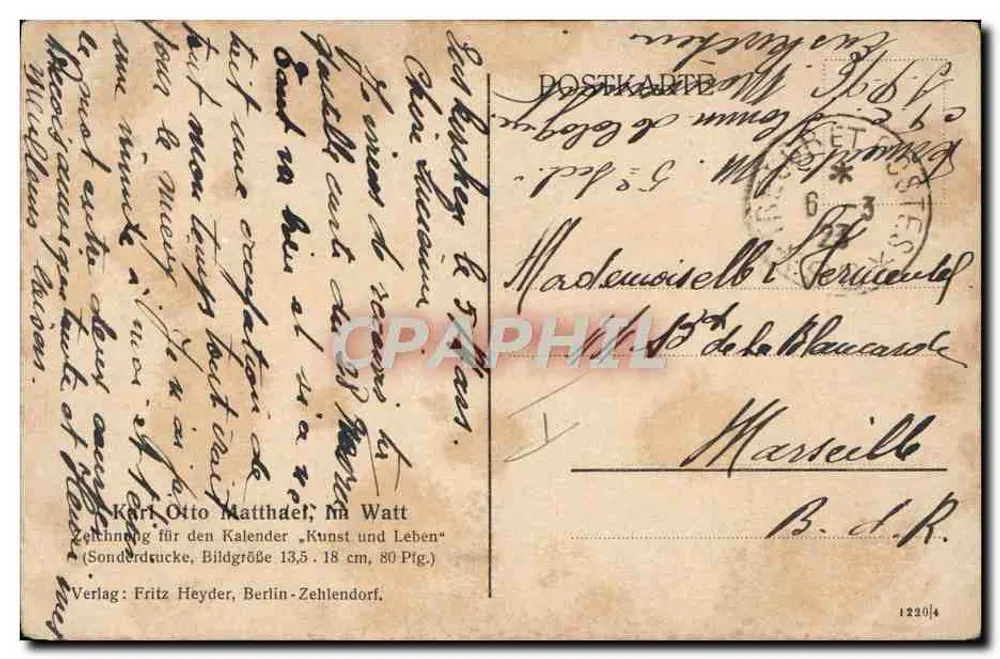 Embarcação a vela — Marselha — editor Fritz Heyder, Berlim - Verso