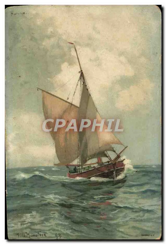 Navio a vela no mar — Marinha — Editor: Eneret J. n° 98 - Frente