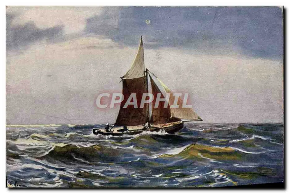 Embarcação a vela — Mar agitado — V. Jerman - Frente