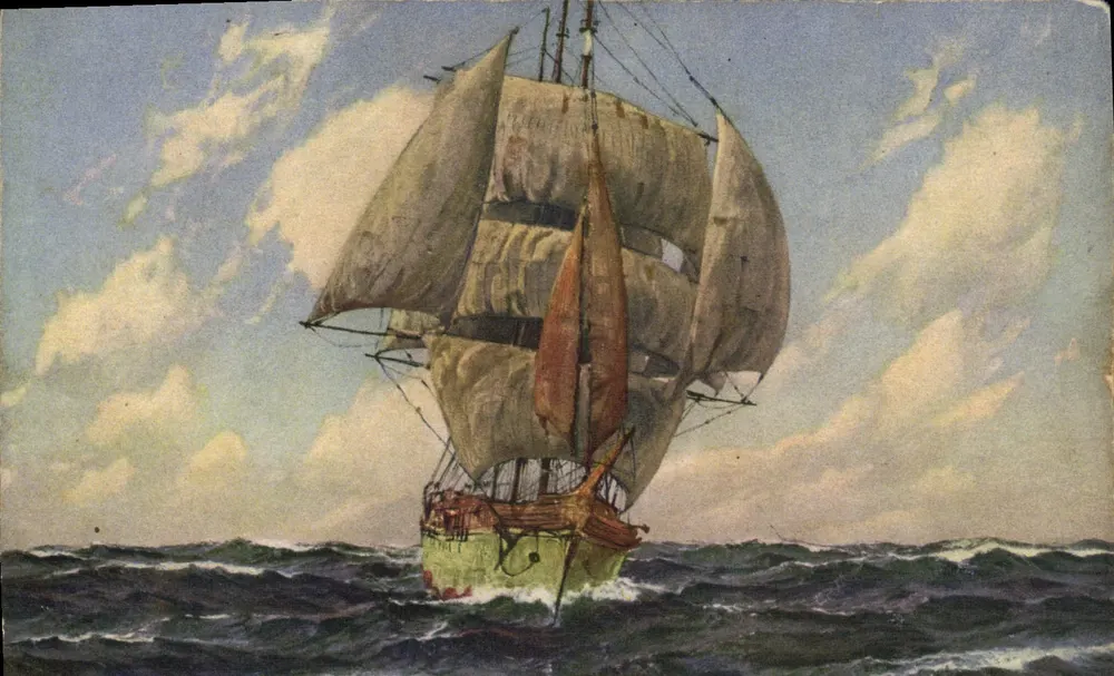 Navio a vela — mar agitado — impresso na Suíça - Frente