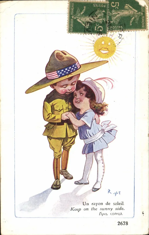 Crianças dançando — soldado americano e menina — editor R.ight, n° 2678 - Frente