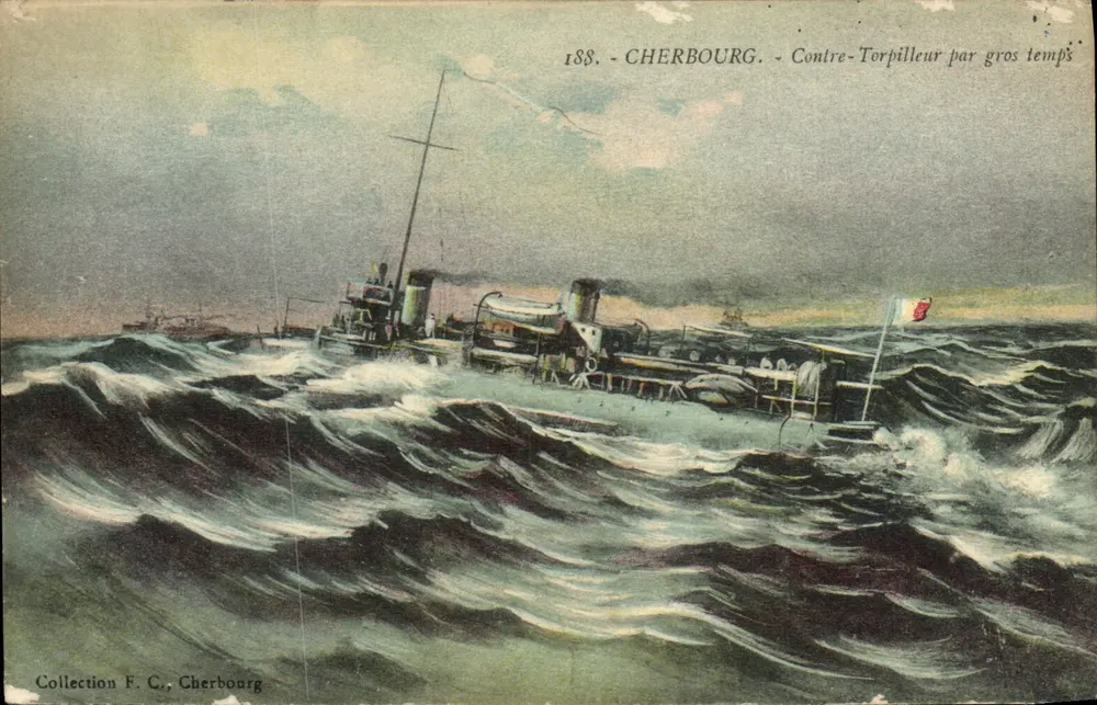Cherbourg — Gegen-Torpedoboot bei stürmischem Wetter — Sammlung F. C. Cherbourg - Vorderseite