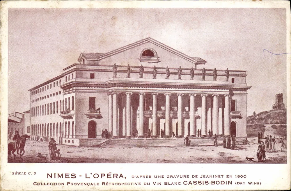 Nîmes - O Ópera, segundo uma gravura de Jeaninet em 1800 — Série C.5, Coleção Provençale Rétrospective do Vinho Branco Cassis-Bodin (Vinho Seco) - Frente