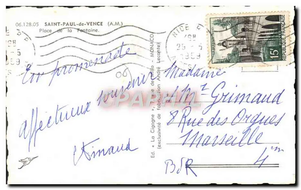 La Cigogne — Fontaine — Edizione André Lecointe - Verso