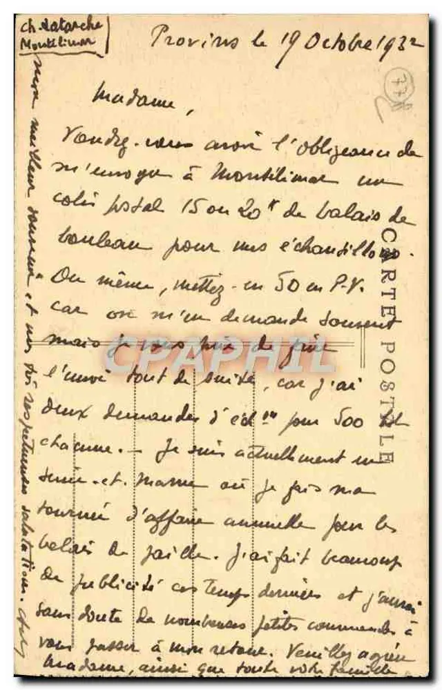 Provins (S.-et-M.) — Dôme Saint-Quiriace — Carte postale signée 'Stator' avec message manuscrit - Verso