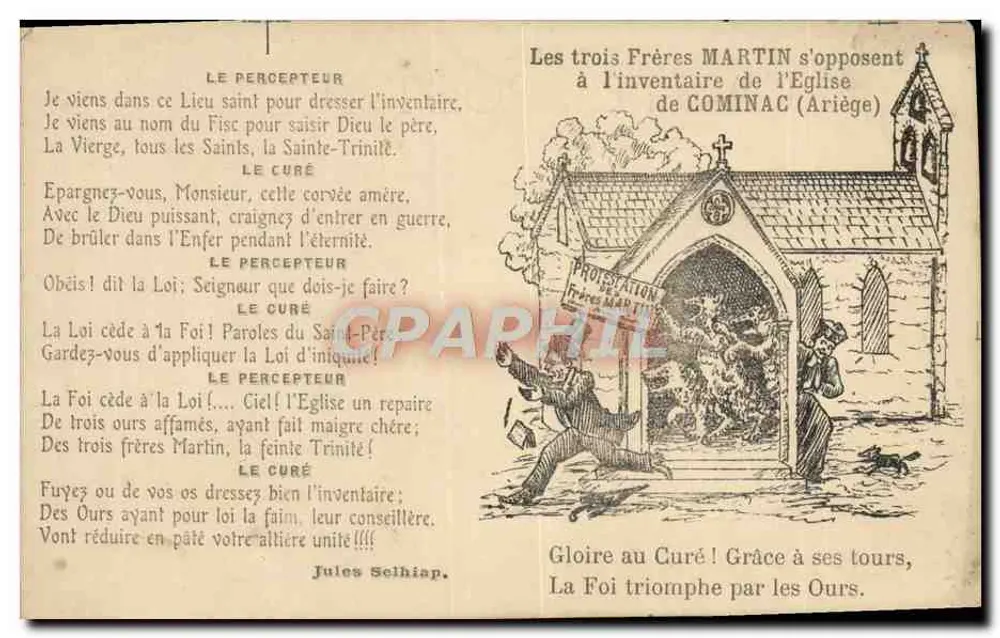 Die drei Brüder MARTIN lehnen die Bestandsaufnahme der Kirche von COMINAC (Ariège) ab — Jules Selhiap - Vorderseite