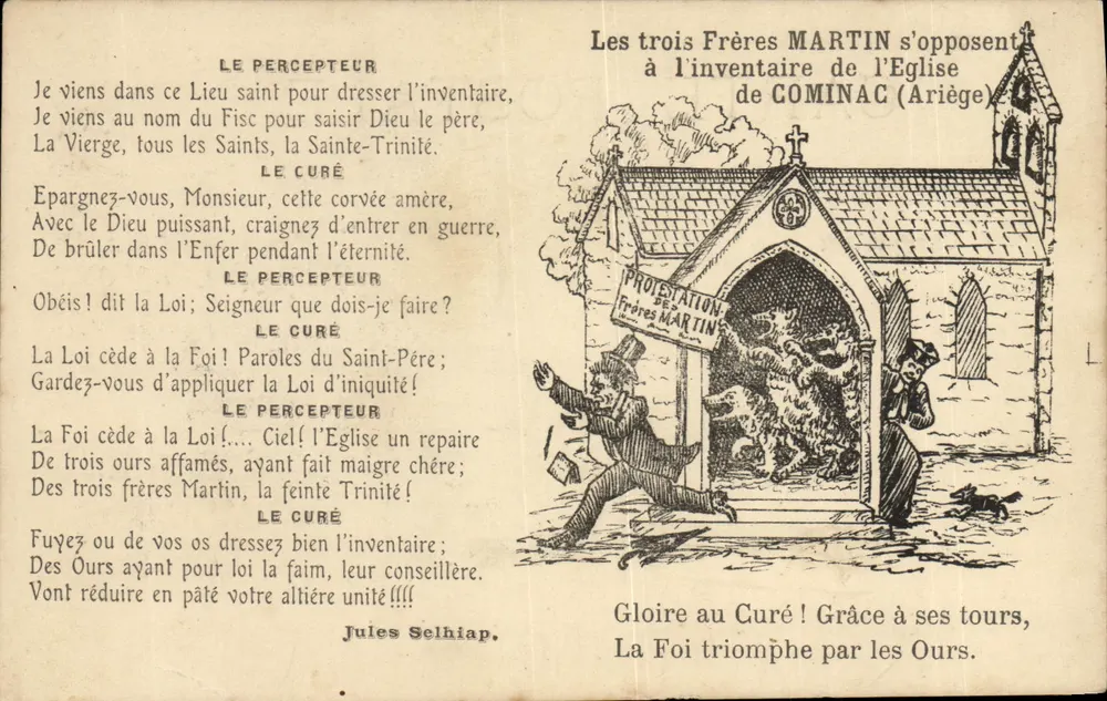 Os Três Irmãos MARTIN se opõem ao inventário da Igreja de COMINAC (Ariège) — Jules Selhiap - Frente