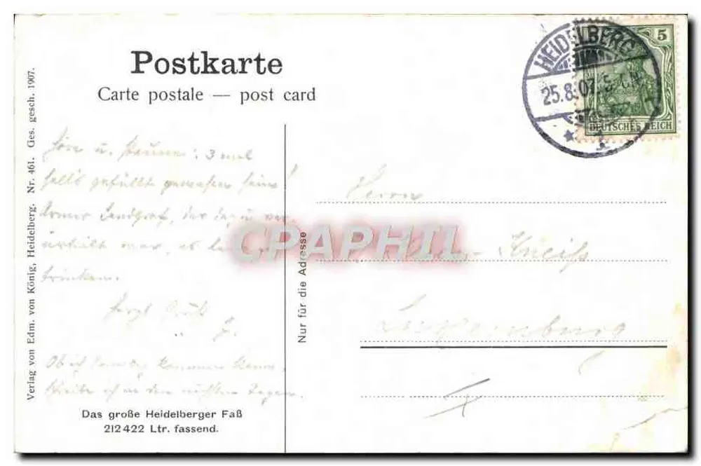 Das große Heidelberger Faß — Verlag von Edm. von König, Heidelberg, Nr. 461 - Rückseite