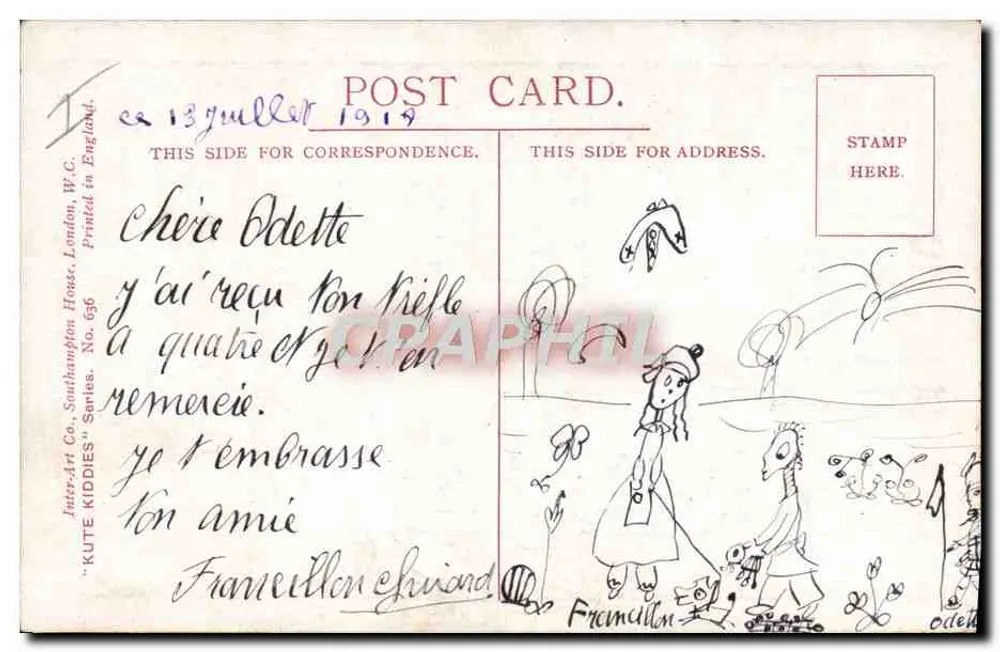 Zwei Kinder, die sich küssen — Der Kuss der Seele — KUTE KIDDIES, Serie Nr. 636 - Rückseite