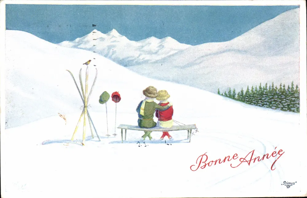 Zwei Skifahrer am Rand einer verschneiten Straße — Primus, n° 1272 - Vorderseite