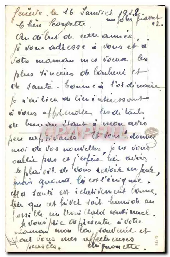 Esquiadores na montanha — Editor: Éditions de la Poste, n° 313/3 - Verso