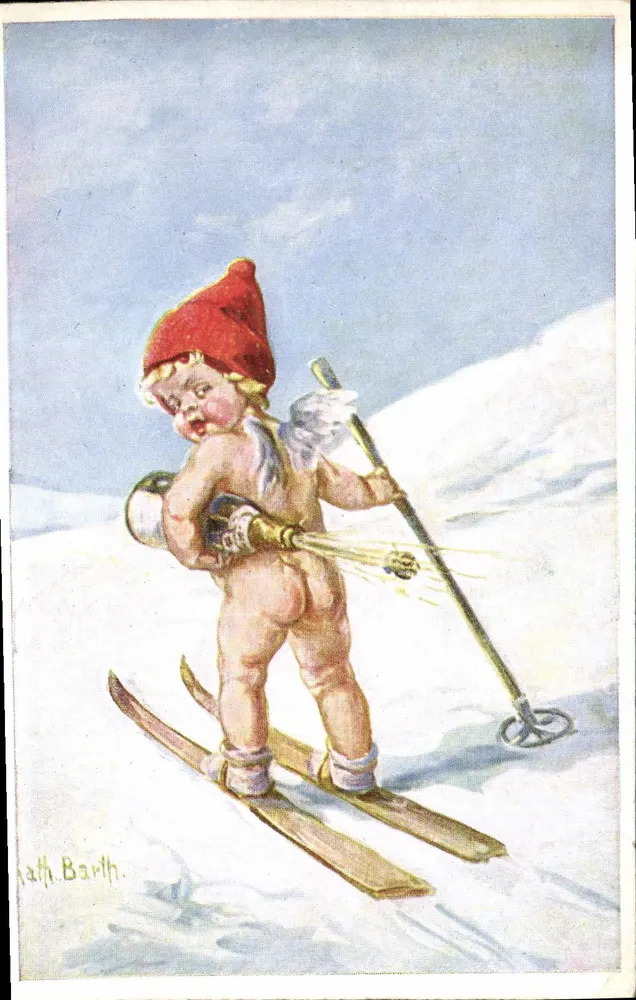 Cupido auf Ski — Illustration von Kath. Barth — Verlag Novitas - Vorderseite