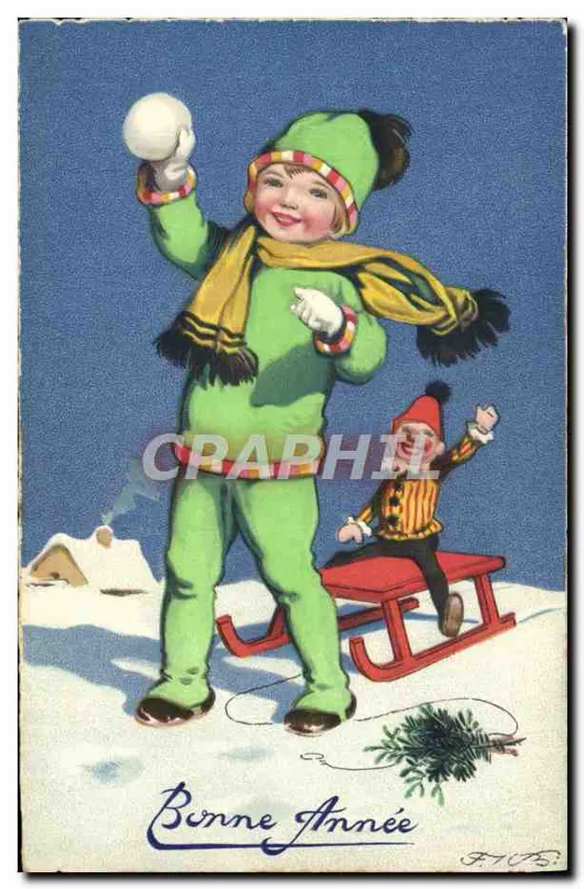 Kind, das einen Schneeball wirft — Winter-Szene — F.T.P.S. - Vorderseite