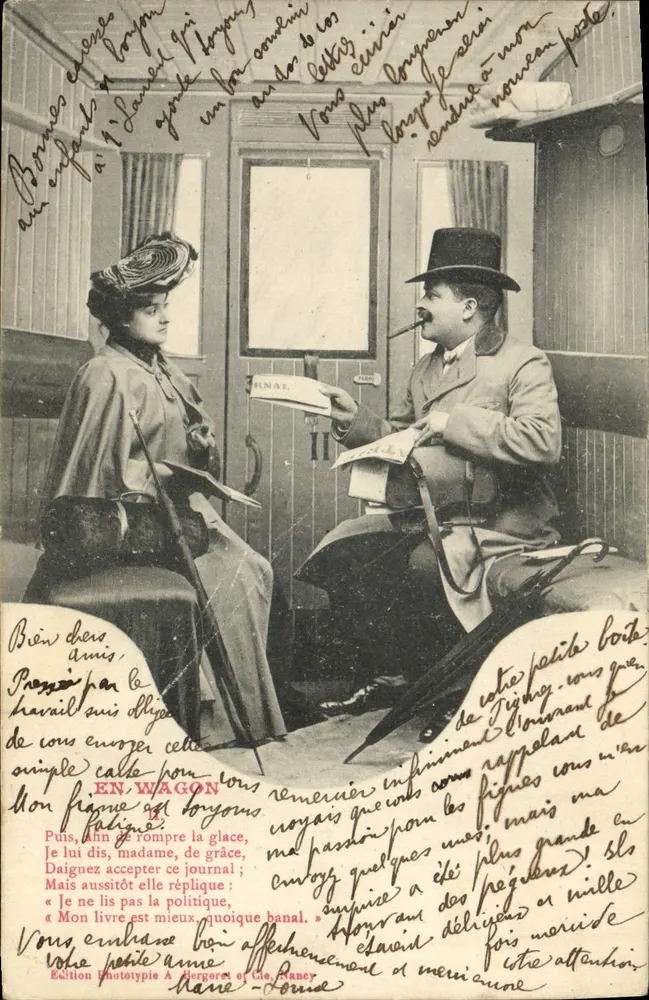 Im Wagen — Gesprächsszene — Phototypie-Ausgabe A. Bergeret et Cie, Nancy - Vorderseite
