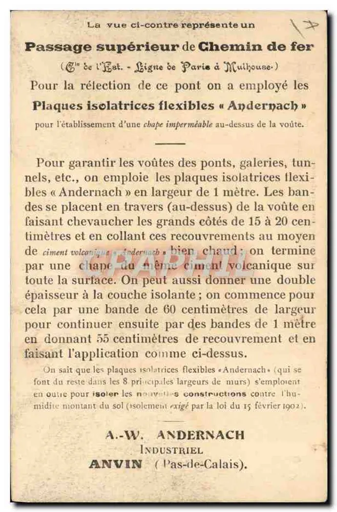 Eisenbahnbrücke — Schutz durch flexible Isolierplatten « Andernach » — A.-W. Andernach, Anvin (Pas-de-Calais) - Rückseite