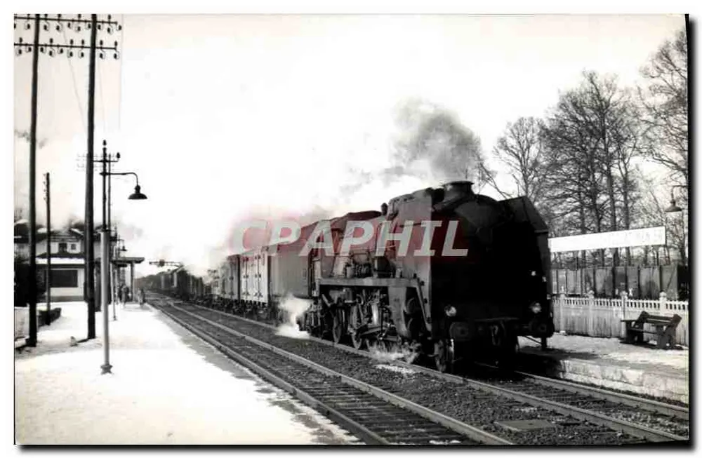Bahnhof Emerainville-Portault — Dampflokomotive im Winter — Verlag Combault - Vorderseite