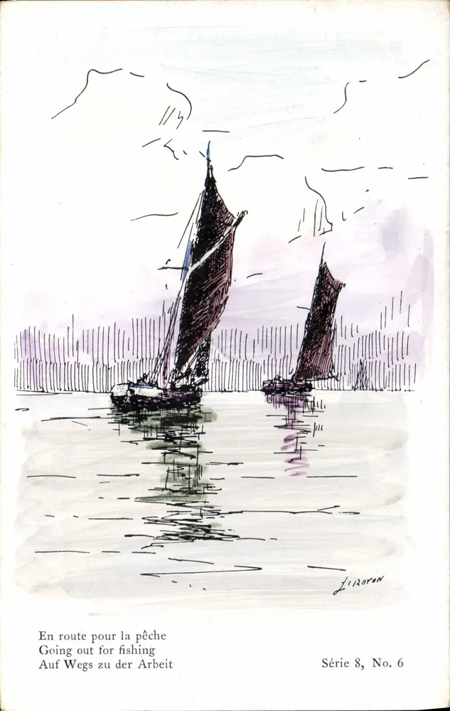 Zwei Segelschiffe auf dem Weg zum Fischen — Serie 8, Nr. 6 — Luraron - Vorderseite