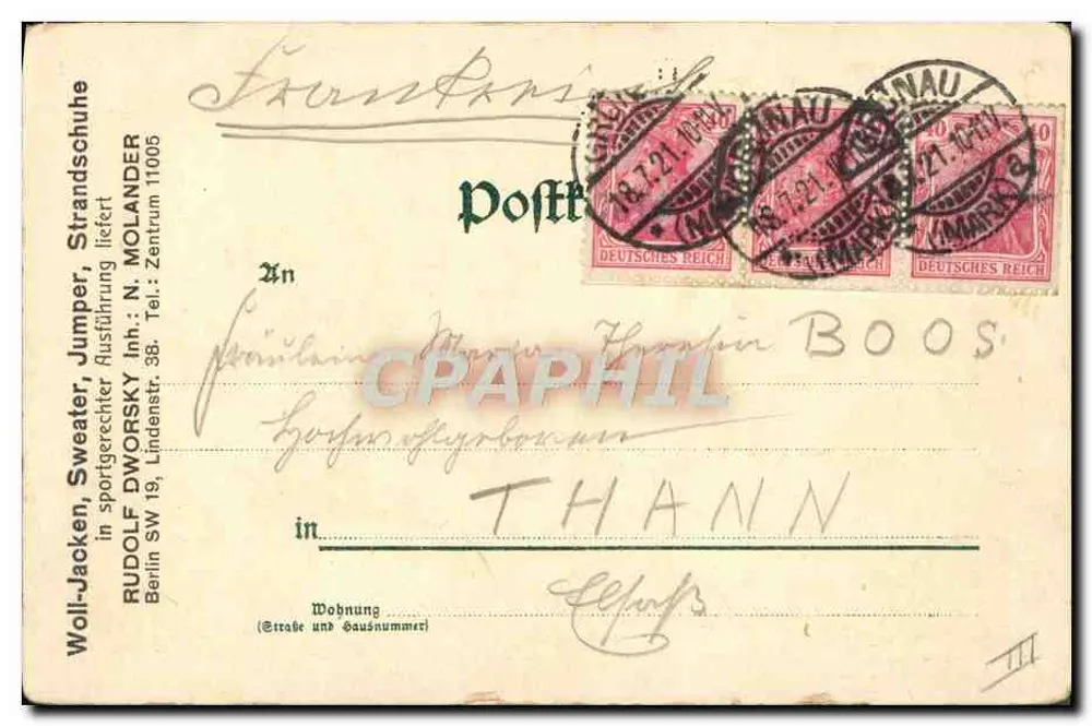 Jachtowie w zatoce Goussan — wydanie przez Unię Morską, Berlin 1908 - Rewers