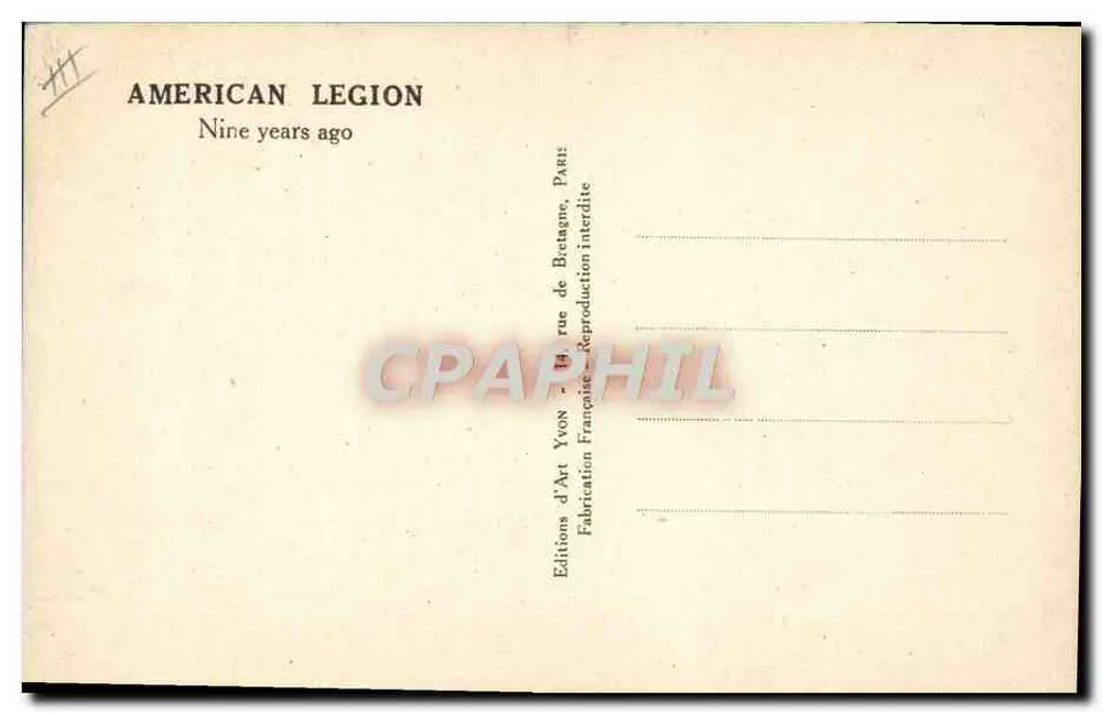 American Legion — Nine years ago — Éditions d'Art Yvon, Paris - Verso