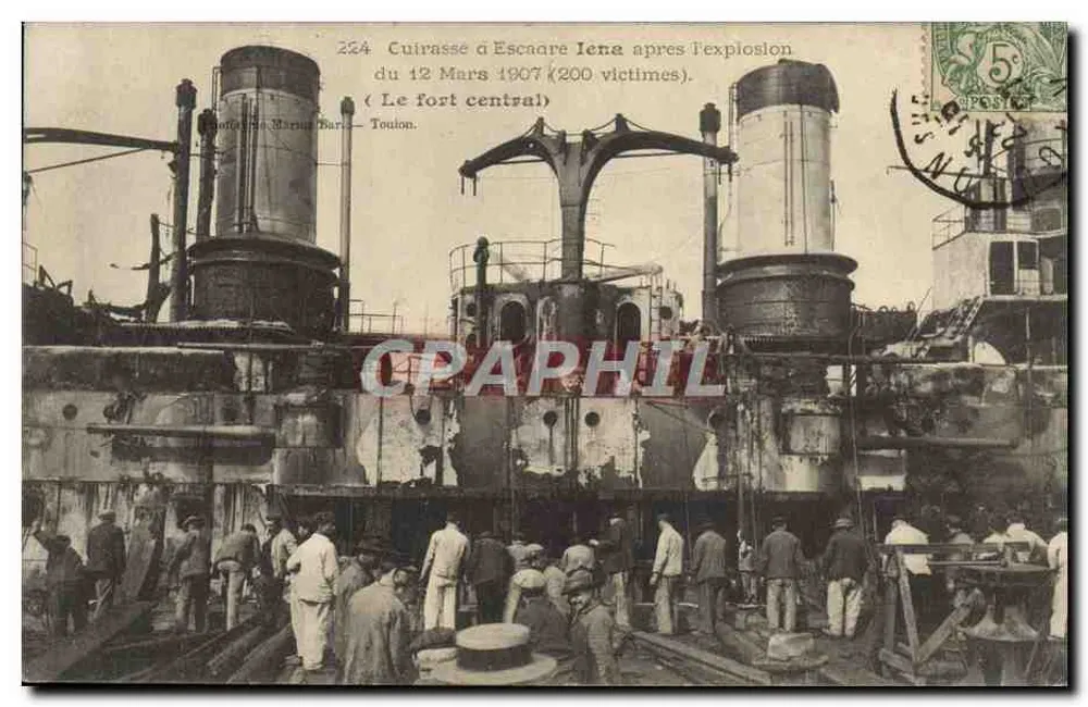 Panzerkreuzer Escadre Iena nach der Explosion vom 12. März 1907 — (200 Opfer) — Verlag: G. Marius Bara — Toulon, Nr. 224 - Vorderseite