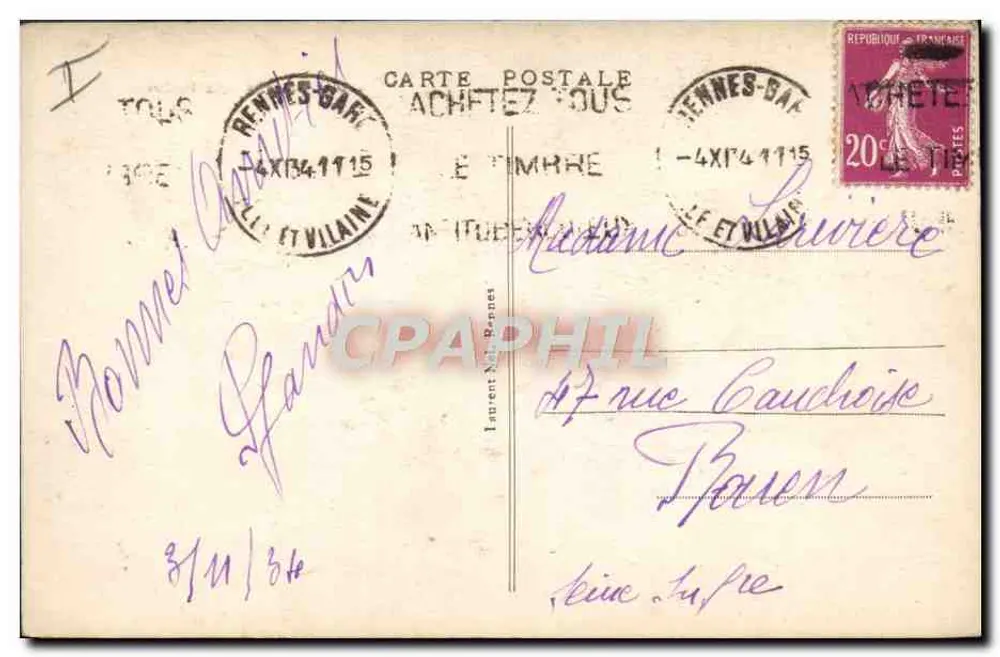 Rennes - O Teatro — editor anônimo, n° de série 4438 - Verso