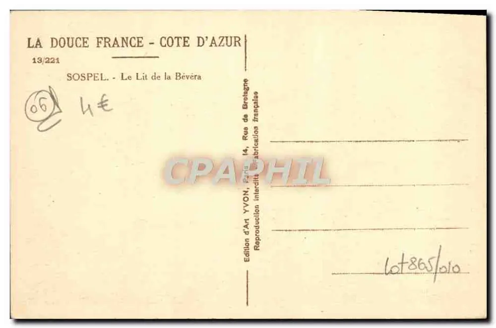 Sospel - O Leito da Bévéra — Edição de Arte Yvon, Paris - Verso