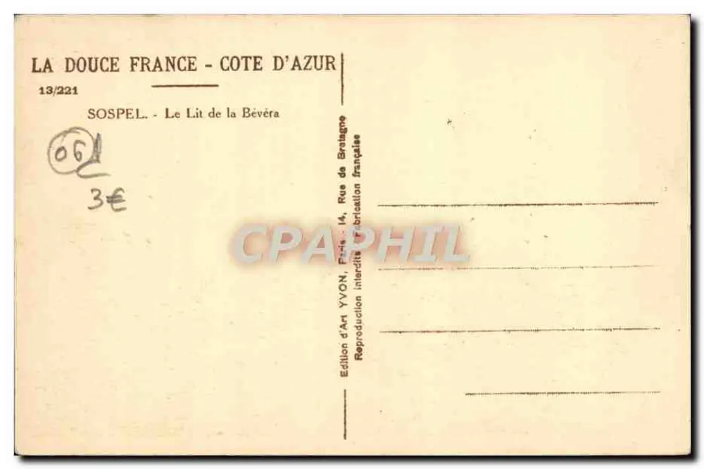Sospel - O leito da Bévéra — Édition d'Art Yvonn, Paris - Verso