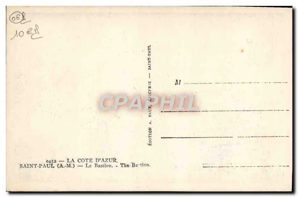 Saint-Paul (A.M.) — O Bastião — Edição A. RAUX, Saint-Paul - Verso